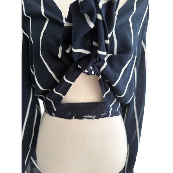 FAITHFULL Navy Blue White Cutout Long Sleeve Top Size US 6 - Picture 2 of 8